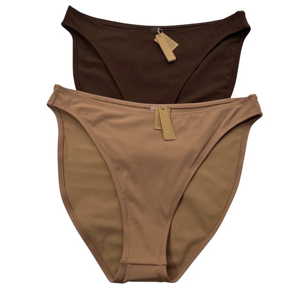 SKIMS Shaping Swim Dipped Bikini Bottom Lot of 2 Sienna Cocoa 2X - Picture 1 of 11